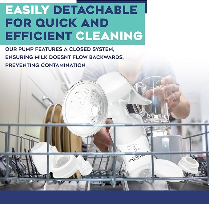 BabyBuddha Manual Breast Pump, Single Hand Expression Breastmilk Pump, Cordless and Portable, No Batteries or Power Needed, Soft Silicone Massage Cushion, BPA Free, Quiet, Dishwasher Safe, 1 Pack-CubbioJoy