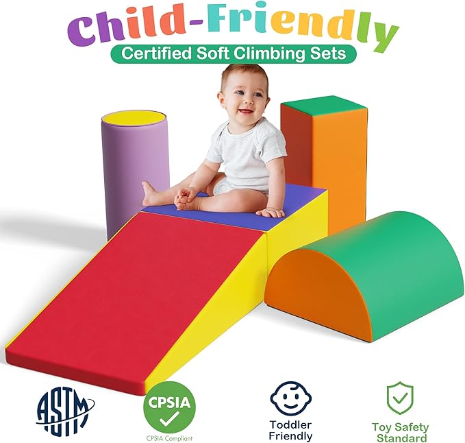 5 Pcs Foam Climbing Blocks for Toddlers, Soft Play Set Climb and Crawl Foam Activity Playset Gym Equipment for Playroom, Daycare, Kindergarten,Multicolored-CubbioJoy