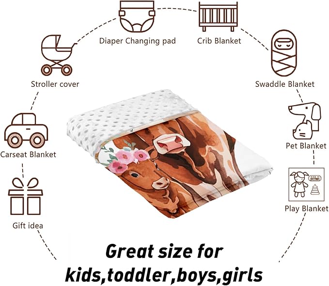 Custom Name Crib Bedding Set - Highland Cow Theme, Personalized Pink Flower Nursery Bedding 3-Piece Set– Soft Blanket, Fitted Sheet, Changing Pad Cover – for Newborns Girls Nursery Gifts-CubbioJoy