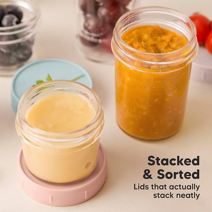 KeaBabies 4pk 8oz & 4pk 4oz Glass Baby Food Containers with Lids - Leak-Proof,Microwavable Small Glass Jars,Baby Purees & Toddler Snack Storage Containers,BPA-Free,Dishwasher & Freezer Safe(Musk Dusk)-CubbioJoy