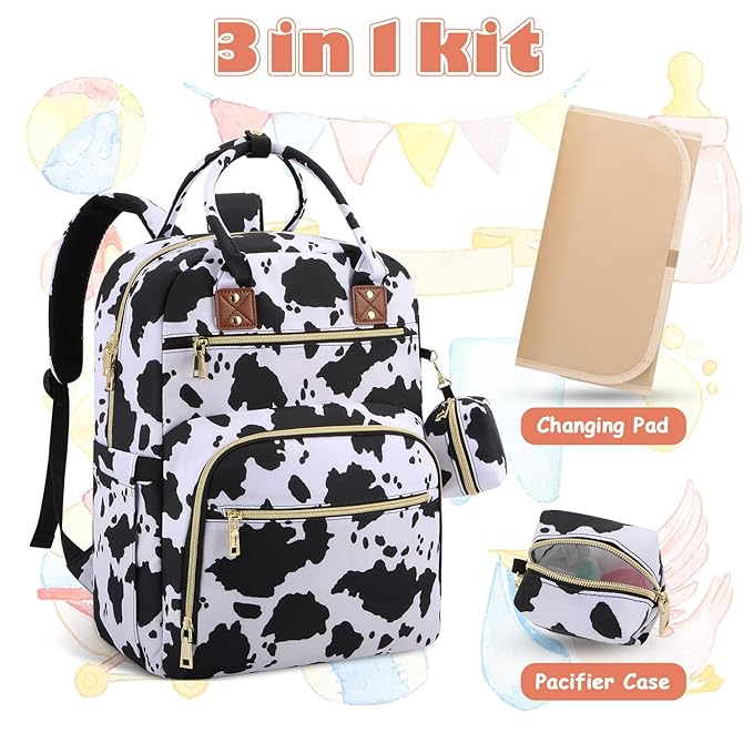 Baby Diaper Bag Backpack, Travel Diaper Bags for Baby Girl Boy Large Capacity Baby Bag Backpack for Women Cow Print-CubbioJoy