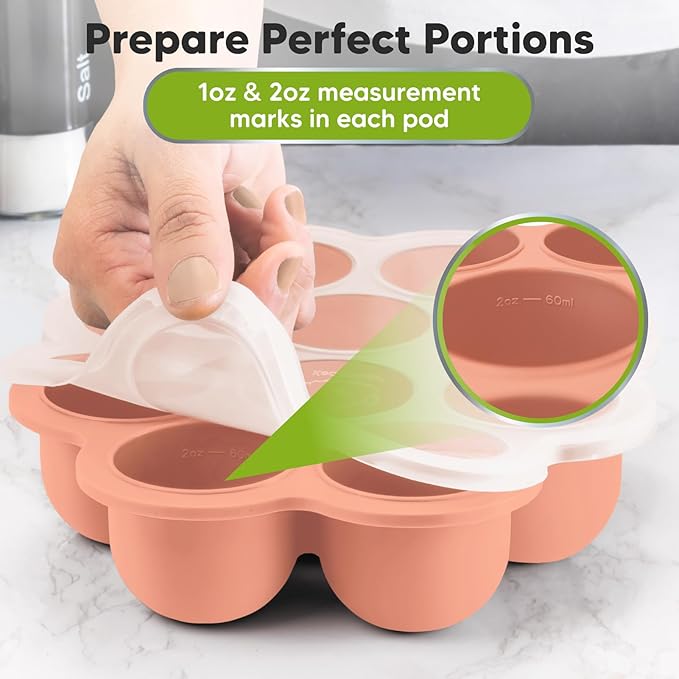 KeaBabies Silicone Food Freezer Trays with Lid, 2oz x 10 Pods Baby Food Storage Containers, Easy Puree Meal Prep, Breast Milk Silicone Freezer Molds, Dishwasher,Microwave Safe,BPA-Free(Roseate)-CubbioJoy