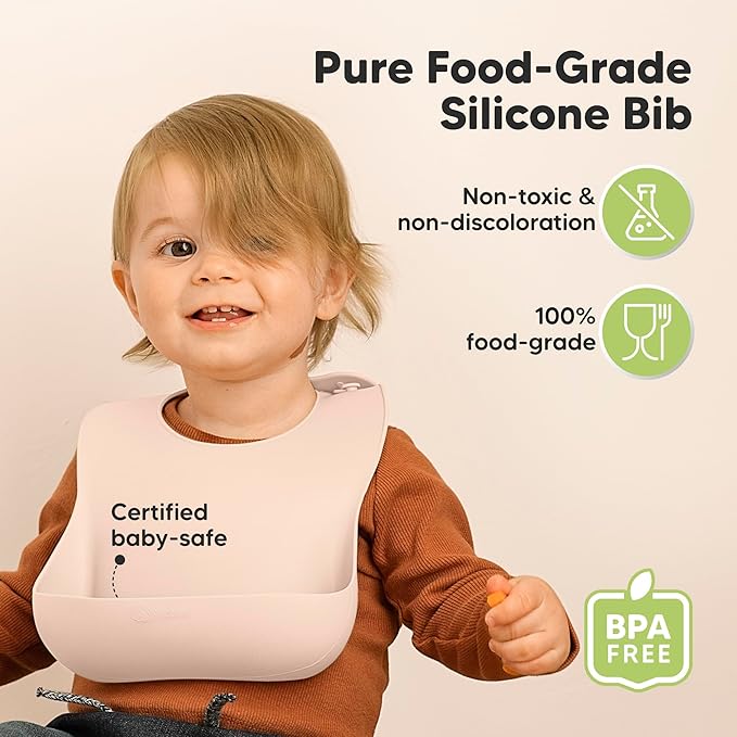 KeaBabies 2-Pack Silicone Baby Bibs for Eating - Sturdy Food-Grade Silicone Bibs for Babies Girl, Boy, Large Food Catcher, Clean & Put On Easily, Waterproof Toddler Feeding Essentials (Macaron)-CubbioJoy