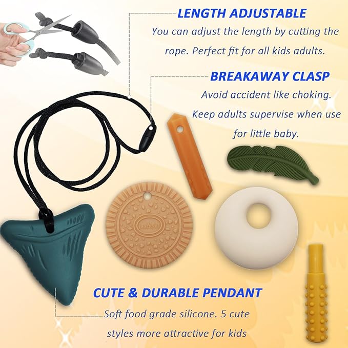 Chew Necklaces for Sensory Kids, Sensory Chewy Toys for Boys with Autism, ADHD, SPD, Chewing, Silicone Chewing Necklace Reduce Adult Anxiety Fidgeting-CubbioJoy