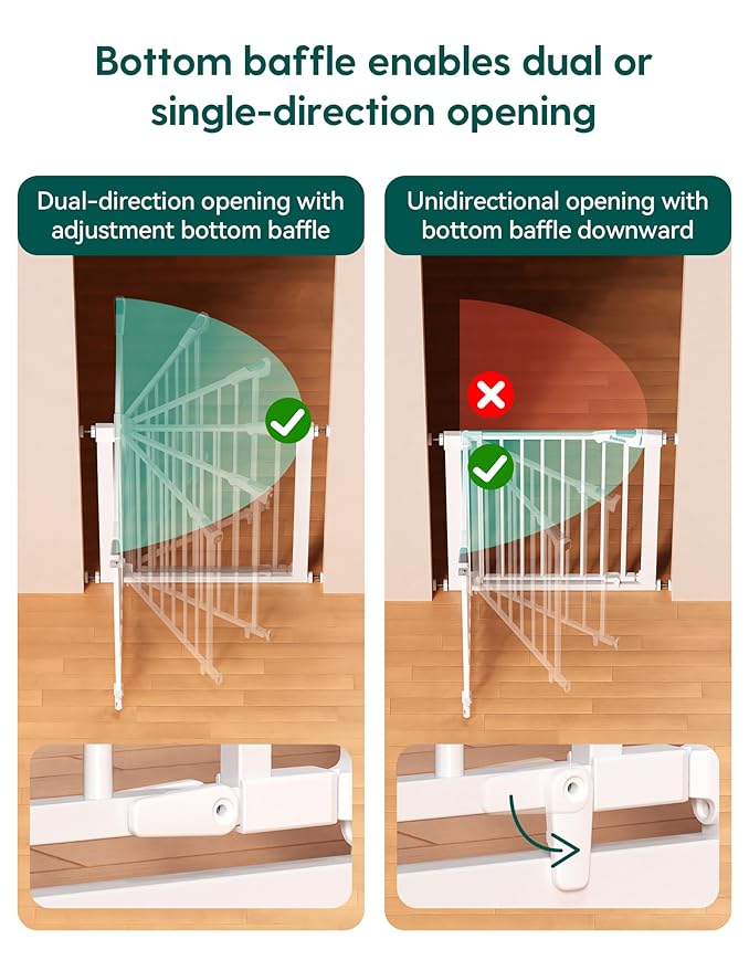 Babelio 29-43" Magnetic Baby Gate for Stairs,Doorways House,Kitchen,30" Tall Pet Barrier with Baffles,Pressure Mounted & Dual-Lock Design Safety for Kids Toddler,Auto-Close/Hold-Open,White-CubbioJoy