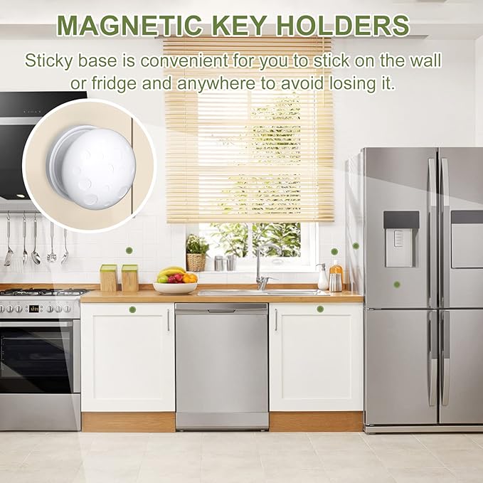 AOSITE Child Safety Magnetic Cabinet Locks Keys, 2 Pack Universal Replacement Keys Child Proof Extra Stronger Magnet Baby Locks for Cabinets and Drawers with Adhesive, 2 Key Holders Included-CubbioJoy