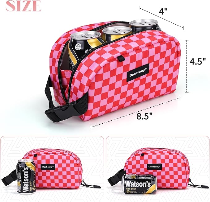 Cerbonny Small Cooler Bag Freezable Lunch Bag for Work School Travel, Leak-proof, Insulated, Waterproof, Portable, Pink Checkerboard, 2.5L-CubbioJoy
