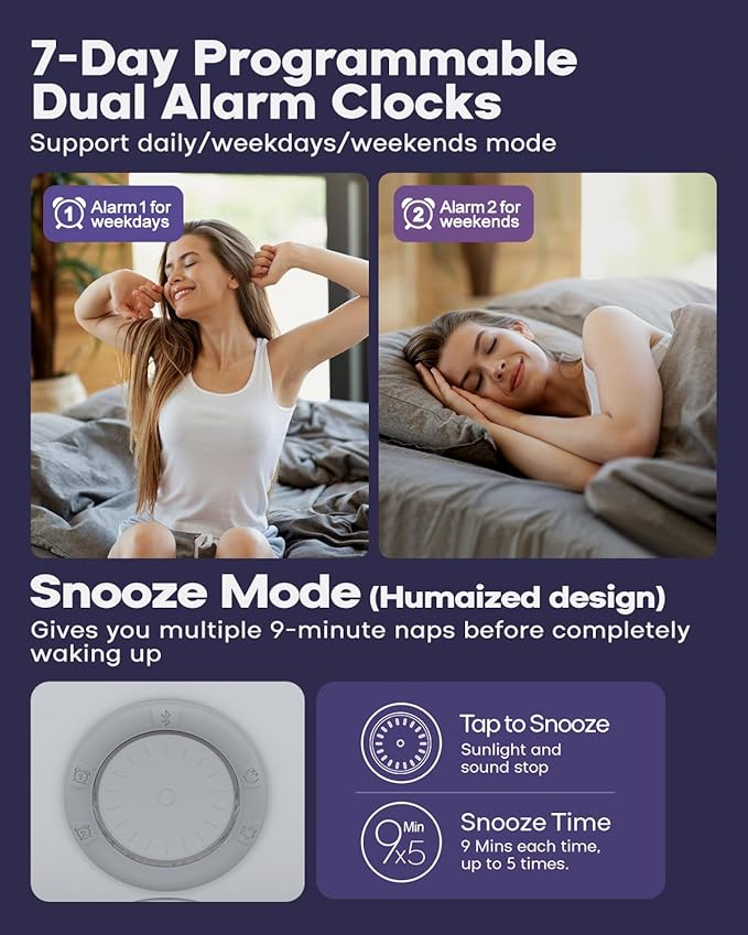 Dekala Sunrise Alarm Clock for Heavy Sleepers, Smart App Control, Bluetooth Speaker, Wake up Light Sunrise Sunset Simulation, White Noise Sound Machine, Night Light for Bedrooms Kids Adults-CubbioJoy