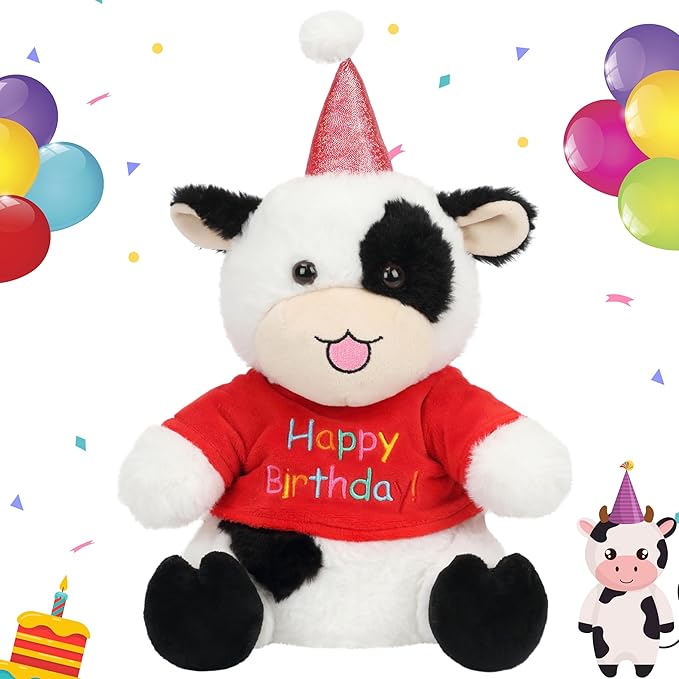 Cuteoy Happy Birthday Cow Musical Stuffed Animal Shaking Singing Dancing Plush Toy Electric Interactive Animated Plushies Gifts for Kids Girls Boys-CubbioJoy