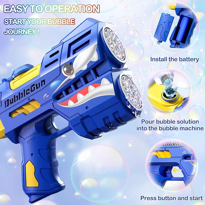 2 Pack Bubble Guns for Kids, LED Light Up Rechargeable Bubbles Machine Blower with 4 Bottles Refill Solution, Toddlers 4-8 Wedding Birthday Easter Party Gift-CubbioJoy
