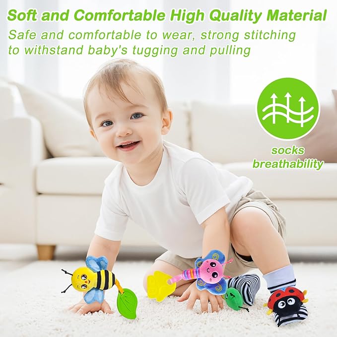 Baby Toys 0-6 Months,Soft Rattle Socks and Wristband Set,Hand and Foot Sensory Development Toys for Babies 0-12 Months with Infant Teething Toys,Shower Gifts for Newborn Boy and Girl-CubbioJoy