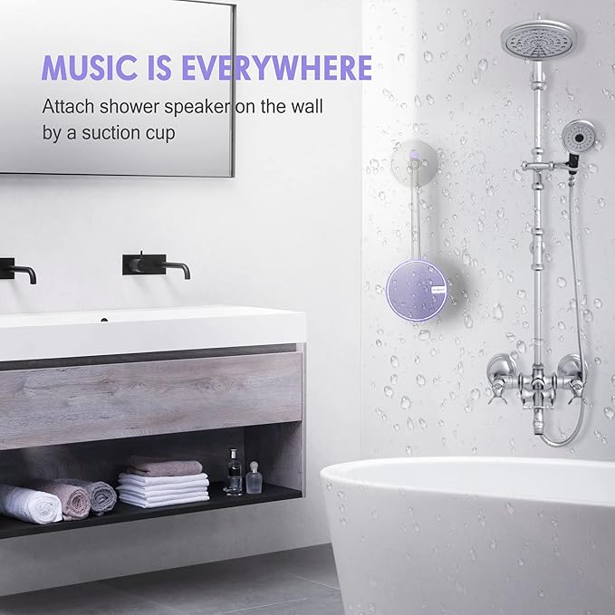 INSMY C12 IPX7 Waterproof Shower Bluetooth Speaker, Portable Small Speaker, Speakers Bluetooth Wireless Loud Clear Sound Support TF Card Suction Cup for Kayak Canoe Beach Gift (Purple)-CubbioJoy