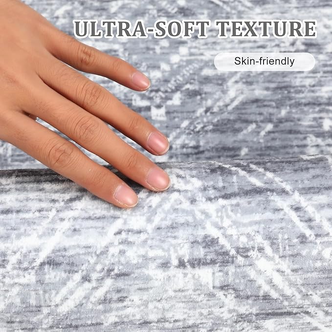 COZYLOOM 2x6 Runner Rug Hallway Modern Washable Distressed Accent Carpet with Non-Slip Backing, Ultra-Soft Contemporary Geometric Floor Mat for Living Room, Kitchen, Bedroom, Grey-CubbioJoy