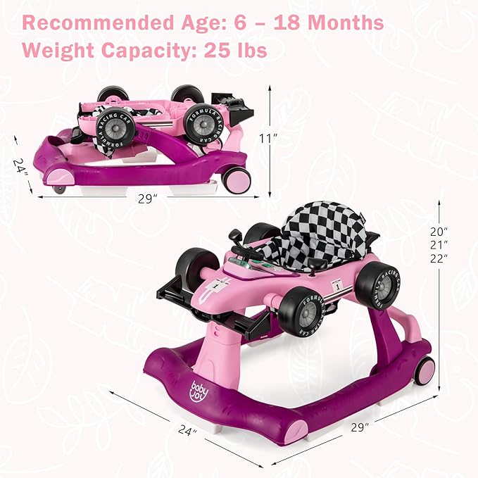 BABY JOY 4-in-1 Baby Walker, Foldable Activity Walker with Adjustable Height & Speed, Music, Lights, Steering Wheel, Comfy Seat Cushion, Activity Baby Push Walker for Boys Girls Aged 6 –18 (Purple)-CubbioJoy