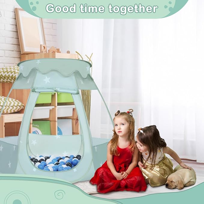 Baby Ball Pit for Toddler with 50 Balls, Kids Pop Up Play Tent for Girls, Princess Toys Gifts for Children Indoor & Outdoor Playhouse (Celadon: Gray/White/Babyblue, 109x90cm/50 Balls)-CubbioJoy