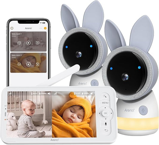 ARENTI Upgraded Baby Monitor with 2 Cameras, 4MP 2.4G&5G WiFi Baby Camera Monitor, Infrared Night Vision, Night Light, 2-Way Audio, Cry&Motion Detection, Temp&Humidity Sensor, App Control-CubbioJoy