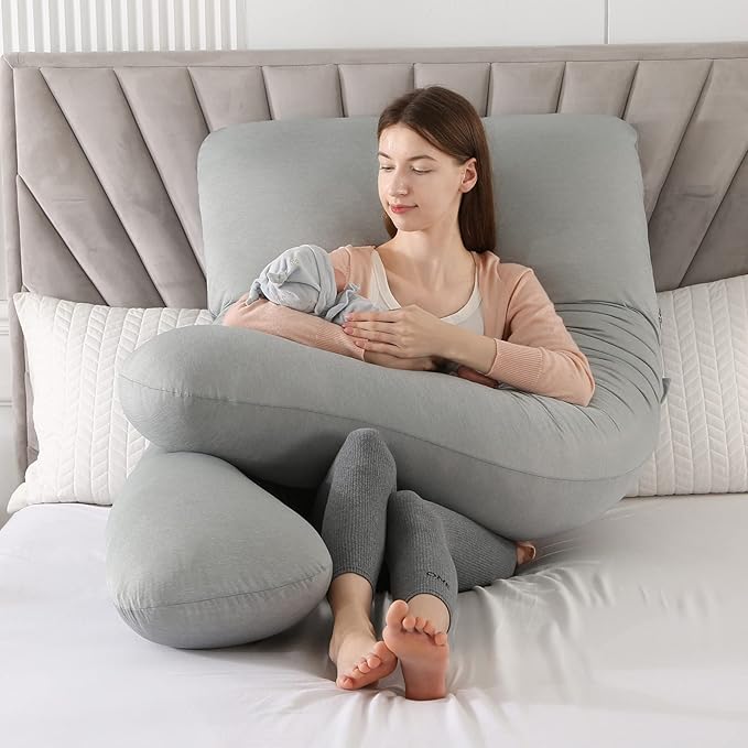 Amagoing Cooling Pregnancy Pillow for Sleeping, 55 inch U Shaped Full Body Maternity Pillow Support for Back, Hip, Belly, Legs for Pregnant Women, Removable Cooling Cover, Pregnant Women Must Have-CubbioJoy