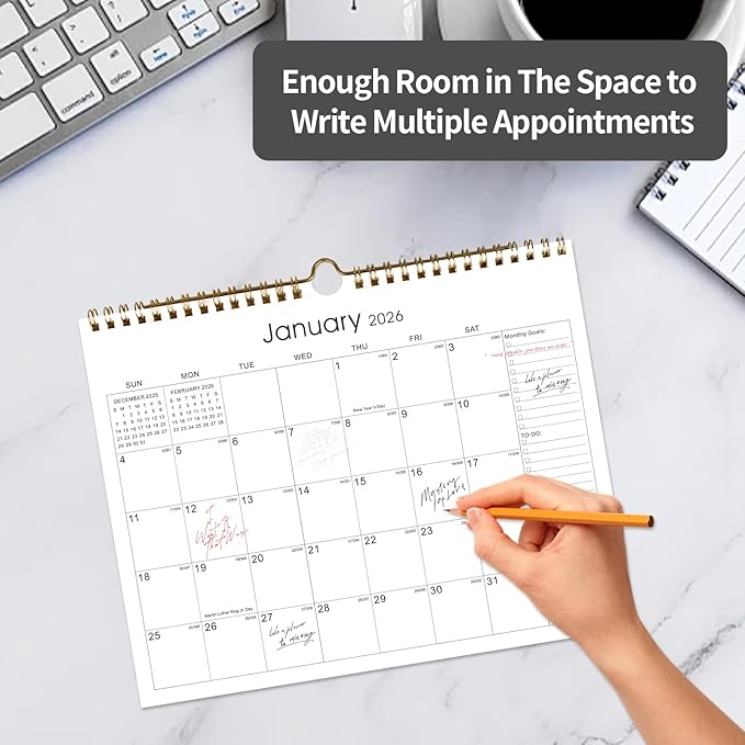 Calendar 2025-2027 22 Monthly Wall Calendar Runs from September 2025 until June 2027 Spiral Binding Hanging 11.5" x 14.7" Thick Paper with Julian Dates and Block for School Office（Simplicity）-CubbioJoy