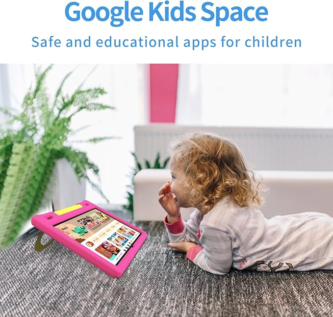 JREN Kids Table 10.1" ｜Android 14 Tablet for Kids｜64GB Storage｜Octa-Core｜WiFi ｜Cameras｜Parental Control｜Kids Content｜Case Included Great Gift for Children Ages 3-12 Years Old Pink-CubbioJoy