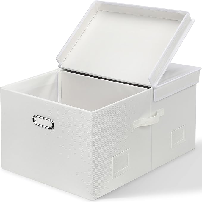 75 Quarts Extra Large Decorative Storage Bins with Lids, 1 Pack White Collapsible Storage Bins with Lids, Stackable Storage Bins Decorative Box Storage With Lid Extra Large-CubbioJoy