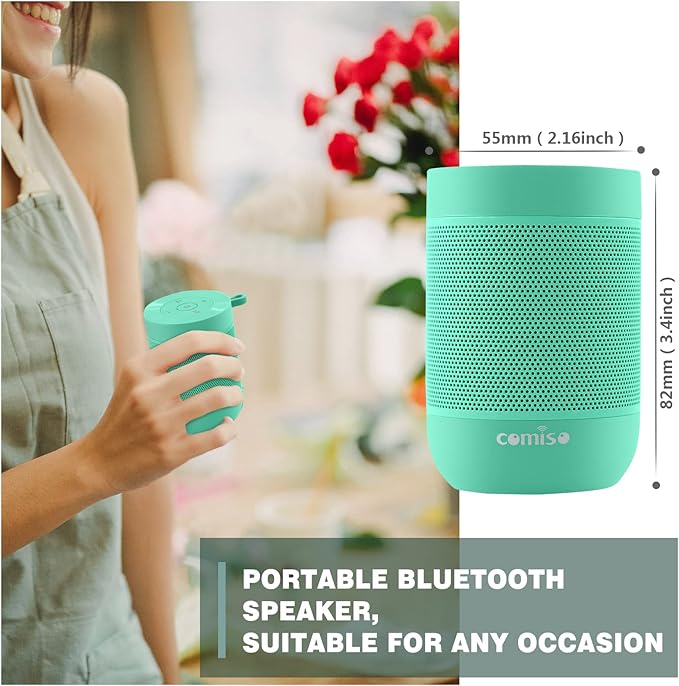 comiso Bluetooth Speaker with IP65 Waterproof,5.3 Bluetooth,TWS Pairing,Support TF Card,Portable Wireless Speaker for iPhone Samsung and More-Green-CubbioJoy