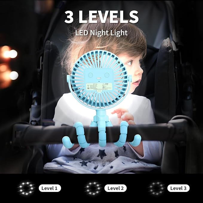 AMACOOL Battery Operated Stroller Fan Flexible Tripod Clip On Fan with 3 Speeds and Rotatable Handheld Personal Fans for Car Seat Crib Bike Treadmill (Blue)-CubbioJoy