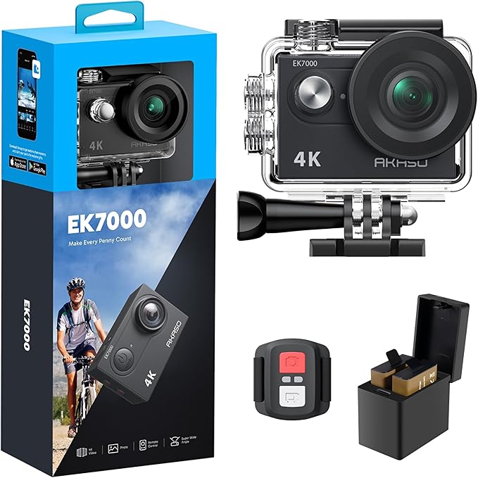 AKASO EK7000 4K30FPS 20MP WiFi Action Camera with EIS Ultra HD 131FT Waterproof Underwater Camera Remote Control 4X Zoom Support External Microphone Black-CubbioJoy
