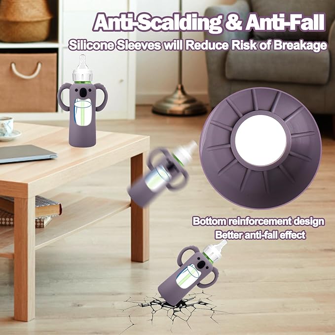 BUSOHA 3 Pack Koalas Silicone Sleeves for Dr. Brown's Glass Baby Bottles - Drop Protection Baby Bottle Sleeves Compatible with Dr Brown Newborn Glass Bottles with Silicone Handles,8 oz-CubbioJoy