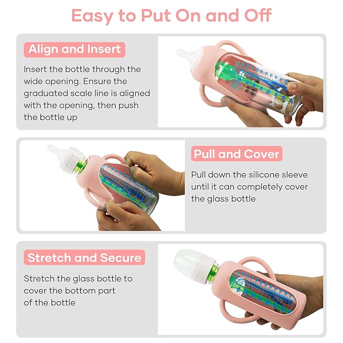 2 Pack Silicone Sleeves for Dr. Brown's Glass Baby Bottles, Anti Breakage Durable Baby Bottle Holder with Easy Grip Handles, Narrow Sleeve with a Cutout, Dishwasher/Freezer/Microwave Safe, 8 oz-CubbioJoy