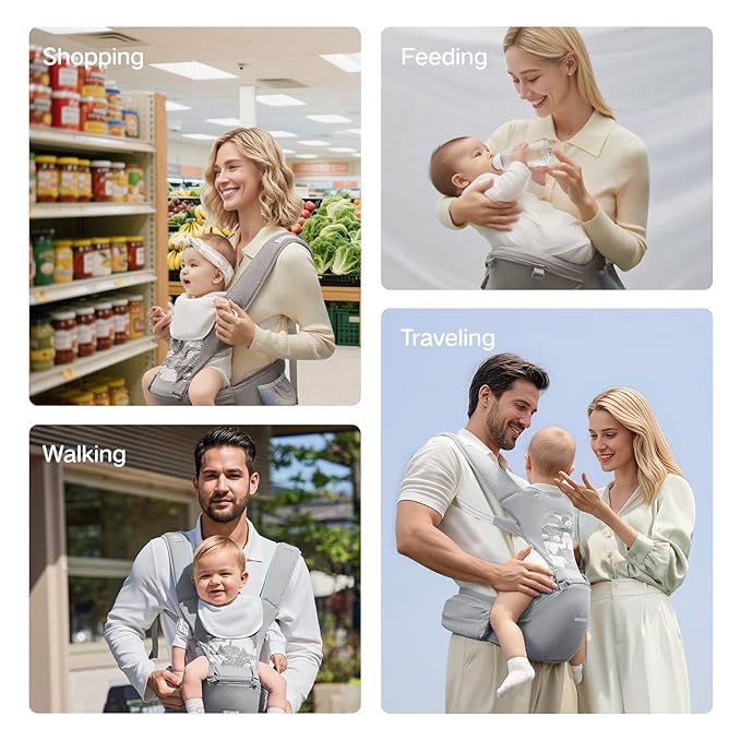 Baby Carrier with Hip Seat, SEEDNUR 6-in-1 Baby Carrier Newborn to Toddler, Ergonomic & Lightweight Toddler Carrier, Adjustable Baby Holder Carrier to Hands-Free Perfect for Travel and Shopping-CubbioJoy