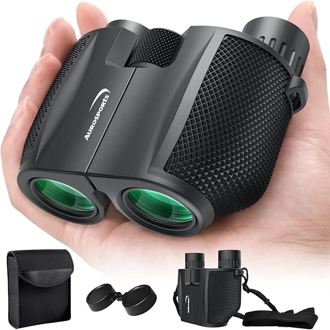 Aurosports 10x25 Binoculars for Adults and Kids, Large View Compact Binoculars with Low Light Vision, Easy Focus Small Binocular for Bird Watching Outdoor Travel Sightseeing Concert Hunting Hiking-CubbioJoy
