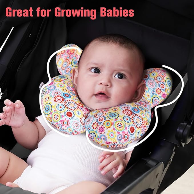 KAKIBLIN Baby Neck Pillow, Upgraded Baby Support Pillow,Baby Neck Support Pillow for Carseat, Newborn Neck Support for Car Seat,Pushchair,Travel (Flower)-CubbioJoy
