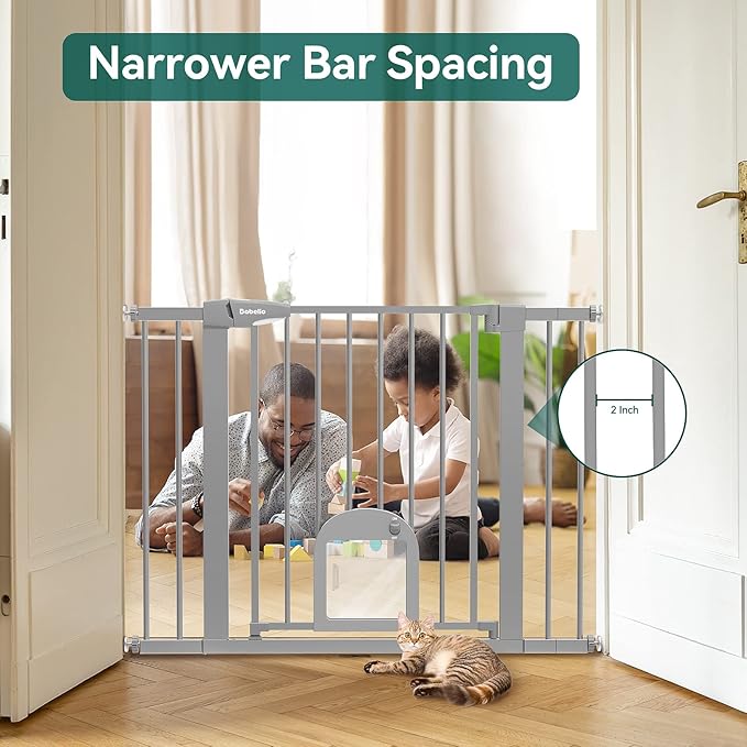 Babelio Baby Gate with Adjustable Cat Door,29-43" Auto Close Durable Pet Door for Stairs,Doorways and House, Pressure Mounted,Easy Install,Effortless Walk Thru,Gray-CubbioJoy