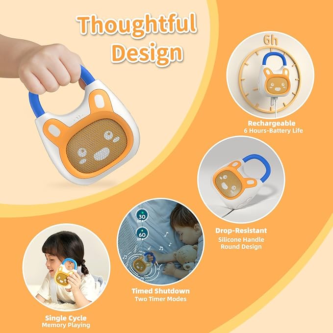 alilo Pocket Bunny Portable Kids Music Player, Musical Toys for Toddlers 1-3-5, Preloaded 120+ Stories/Music/Lullabies/White Noise,High Fidelity Sound Travel Bluetooth Speaker (with Strap and Ring)-CubbioJoy