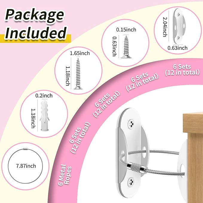 Anti Tip Furniture Anchors (6 Packs) Furniture Anchors for Baby Proofing, Earthquake Straps for Furniture Dresser Wall Safety Anchor Furniture Safety Straps Wall Straps, White-CubbioJoy