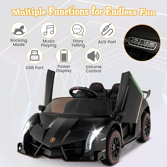 Costzon Ride on Car, Lamborghini Licensed 12V Battery Powered 4WD Sports Car with Remote Control, 3 Speeds, Hydraulic Doors, LED Lights, Towing Wheel, Horn, Music, Electric Vehicle for Kids Aged 3-8-CubbioJoy