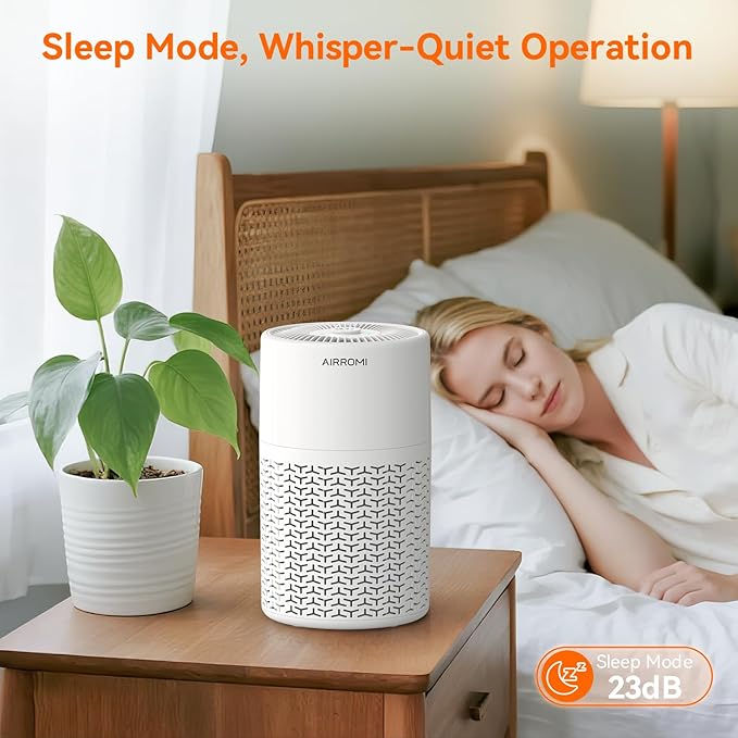 AIRROMI Pets Air Purifier for Home Allergies,Up to 660 ft².Yellow Deodorizing Activated Carbon Filter,With Fragrance Sponge for Better Sleep,Night Light,Pet Dander,Smoke,Odors,Air Cleaner A2002 White-CubbioJoy