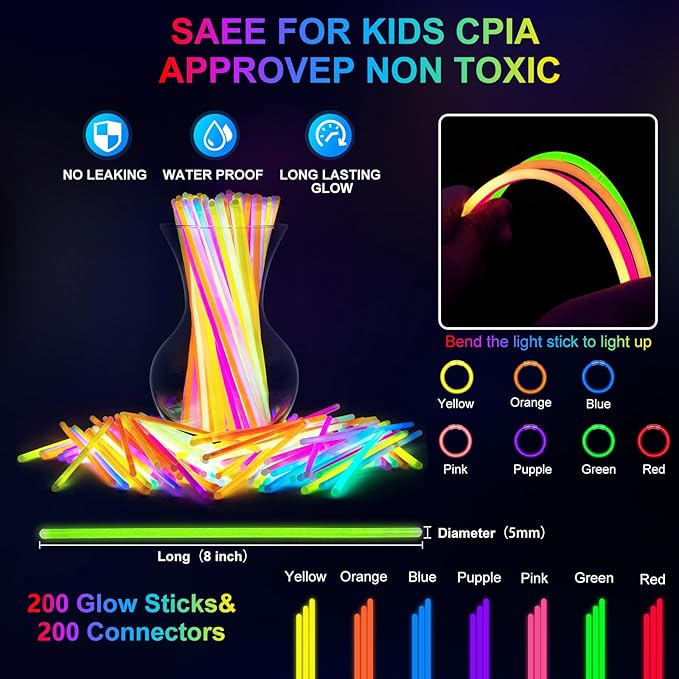 282 PCS Glow in the Dark Party Supplies, 18 Foam Sticks, 18 LED Glasses, 200 Glow Sticks, 30 Finger Lights, 8 Bunny Ear Headband and 8 LED Cat Ear Headband for Wedding,Birthday,Concert,New Year-CubbioJoy