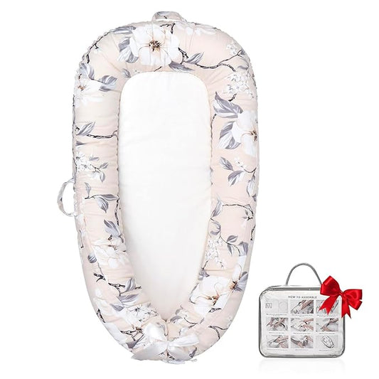 Baby Lounger | Organic Cotton Infant Lounger | Reversible, Adjustable & Portable Floor Lounger | Soft, Breathable, Washable Cover-CubbioJoy