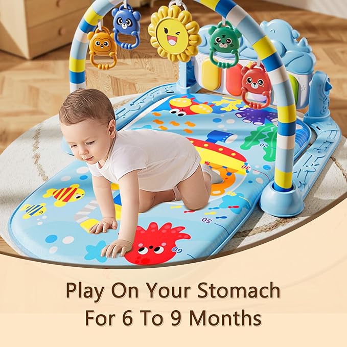Alive Lovely Baby Gyms Play Mats, Musical Activity Center Baby Piano Gym Mat, Music and Lights Tummy Time Padded Mat for Newborn 0 to 3 6 9 12 Months-CubbioJoy