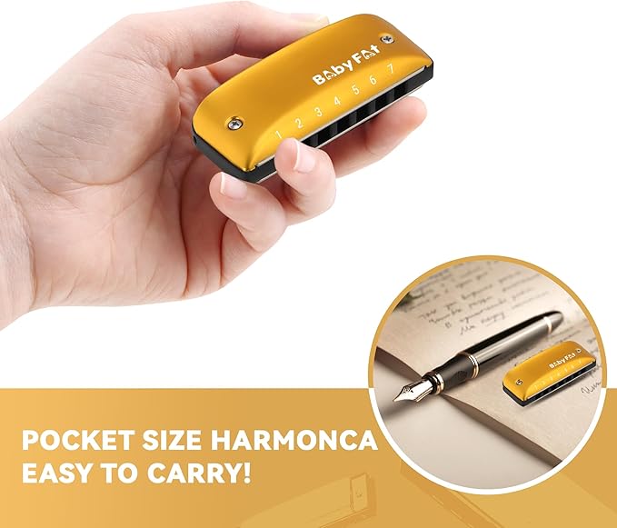 BabyFat 7 Hole Blues Mini Harmonica Set,Diatonic Harmonica with free lanyards,Gifts for Professional Players and Beginners,Easy-playing Musical Instrument(Key of G）-CubbioJoy