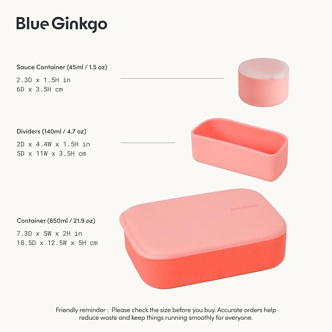 BLUE GINKGO Silicone Lunch Box Set – Durable Heavy-Duty Silicone Bento Box, Microwave, Freezer, Dishwasher Safe – Airtight, BPA Free (Made in Korea, Coral)-CubbioJoy