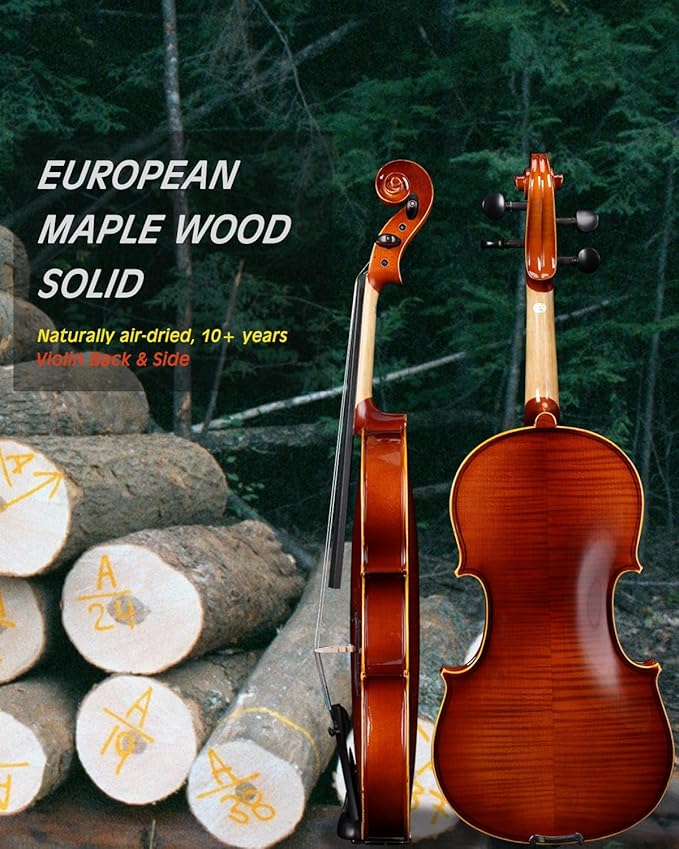 Aileen Solid Wood Violin 4/4 Full Size for Adults and Kids Age 12+, Fiddle Set for Beginners Student, Professional Violin Starter Kit with 12 Accessories (Selected European Solid Spruce and Maple)-CubbioJoy