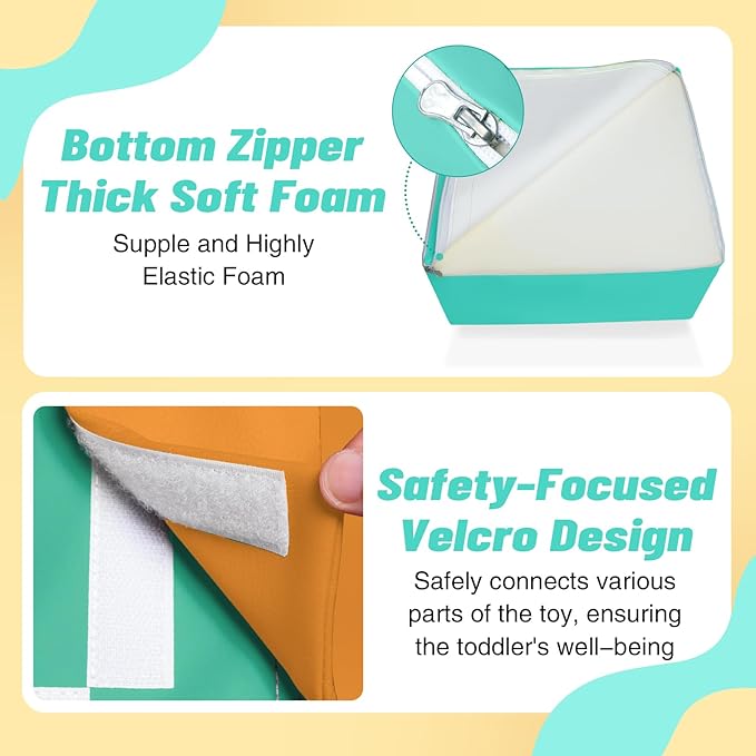 6-Piece Soft PU Leather Toddlers Climbing Toys, Baby Foam Climbing Blocks for Toddlers 3, Indoor Climb and Crawl Activity Play Set, Foam Play Gym Climbing Structures (Orange and Green)-CubbioJoy