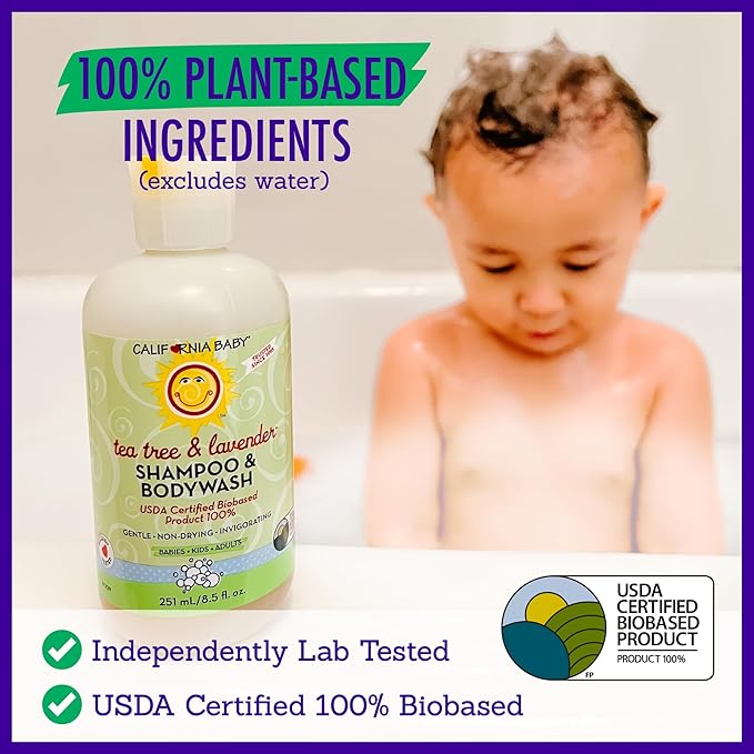 California Baby Tea Tree & Lavender Baby Shampoo And Body Wash - Allergy Tested Baby Soap and Toddler Shampoo, for Dry, Sensitive Skin, 100% Plant-Based - USDA Certified, 251 mL / 8.5 fl. oz.-CubbioJoy