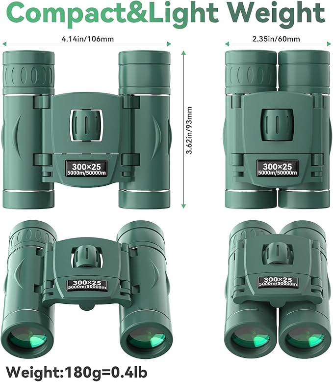 300x25 Binoculars for Adults and Kids, High Powered Mini Pocket Binoculars with Phone Adapter, Waterproof Compact Telescope for Bird Watching, Hunting, Concert, Theater, Opera, Traveling, Sightseeing-CubbioJoy