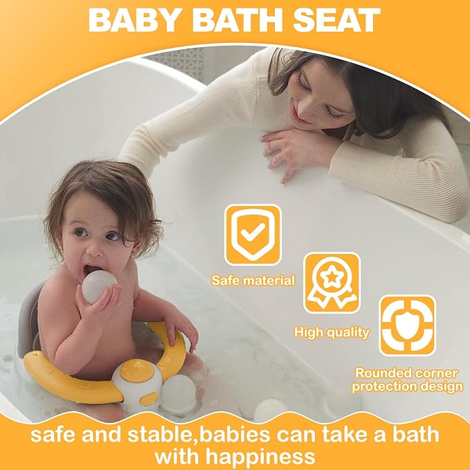 Baby Bath Seat 6 Months & up, Bath Seat for Baby, Infant Bath Seat with Suction Cups, Non-Slip, Detachable,Yellow-CubbioJoy