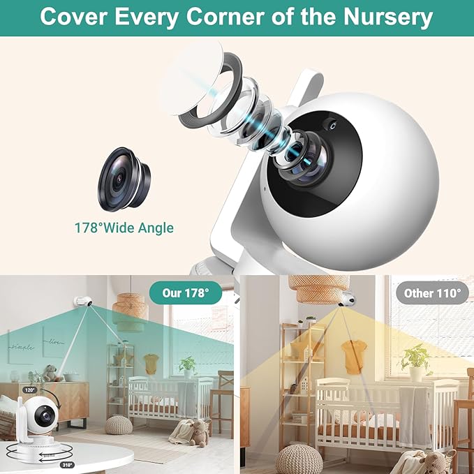 6" Baby Monitor with 2 Cameras 4000mAh Battery Upgrade Split Screen Video Baby Monitor No WiFi Remote Pan-Tilt-Zoom Auto-Night Vision 150 Languages ECO Mode 2-Way Talk 1000FT (Ideal Condition)-CubbioJoy