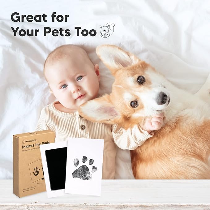 2-Pack Inkless Baby Hand and Footprint Kit - Mess Free Ink Pad for Newborn Keepsake, Dog Nose & Paw Print Kit, Clean Touch Ink Pad for Baby Hand & Footprints, Ideal New Mom Gifts (Jet Black)-CubbioJoy