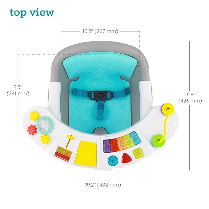 Infantino Music & Lights 3-in-1 Discovery Seat & Booster, Toddler Booster Seat for Dining Table or Kitchen Chair, Baby Activity Center & Snack Tray, Teal-CubbioJoy